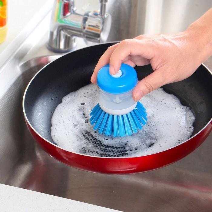 Scrub Kitchen Wash Tool Pot Dish Plastic Brush With Washing Up Liquid Soap Dispenser Brush