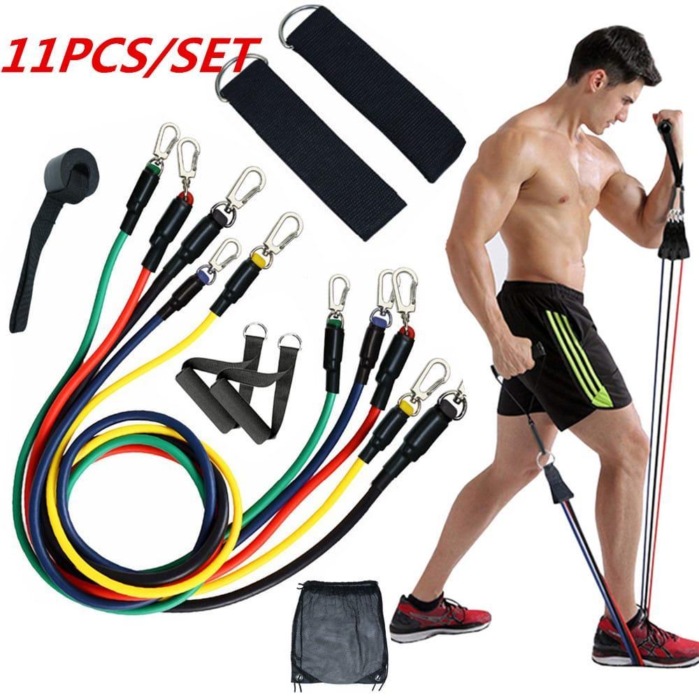 11 PCS SET RESISTANCE BAND (HOME GYM PURPOSE)